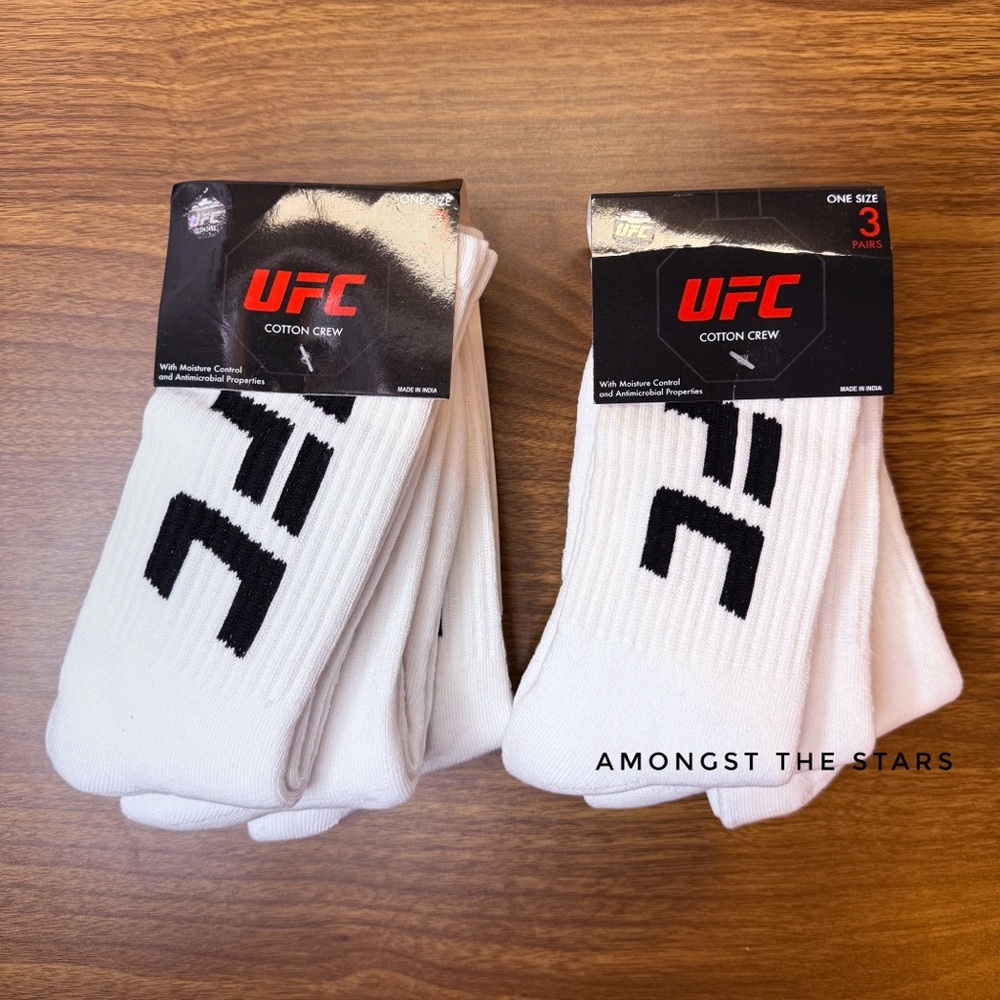 6 Pairs UFC White & Black Men’s Cotton Crew Socks, One Size